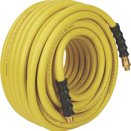 Klutch Oil-Resistant Rubber Air Hose - 1/2in. x 50ft. with 1/2in.-3/8in. Reducer & 300 PSI