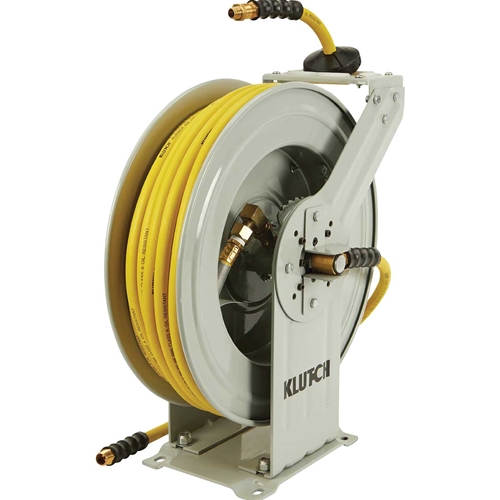 Klutch Auto-Rewind Air Hose Reel with 1/2in. x 50ft. Oil-Resistant Rubber Hose - 300 PSI