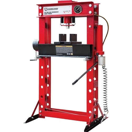 Strongway 50-Ton Pneumatic Shop Press with Gauge and Winch